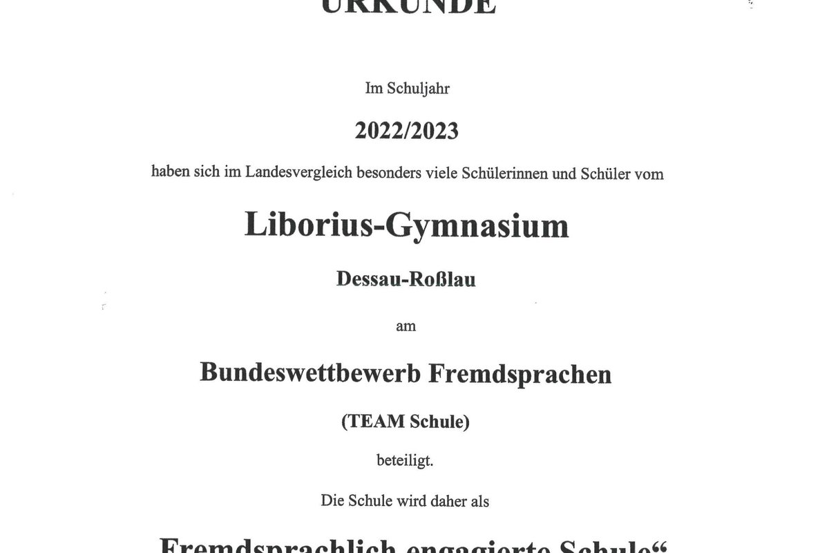 Titelbild für Beitrag: Libo als "Fremdsprachlich engagierte Schule" ausgezeichnet!
